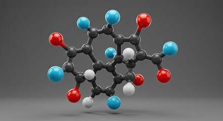 Detailed molecular structure rendering showcases scientific research and pharmaceutical innovation, ideal for illustrating medical advancements and chemical engineering principles