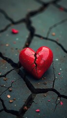 Withered Red Heart on Cracked Earth A Symbol of Isolation, Heartbreak, and Despair