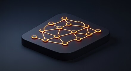 Modern network connection concept with glowing nodes and lines on a dark surface, representing technology, data, and innovative solutions for business, science, and communication