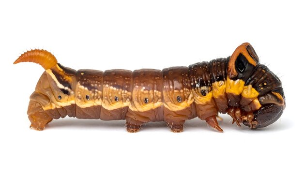A close-up of a colorful caterpillar isolated on a white background