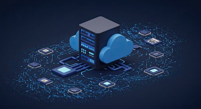 Modern cloud server technology with data center and secure digital network for business solutions and innovations