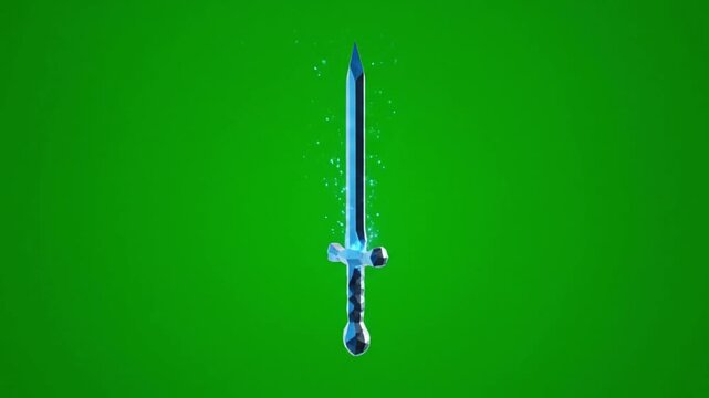 Low Poly Enchanted Sword &ndash; Stylized Magic Weapon Green Screen