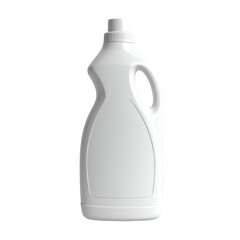 A clean, white, plastic bottle for cleaning products with a handle on a black background
