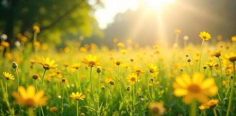 Golden Wildflowers Swaying in a Sun-Drenched Meadow A Vibrant Summer Scene of Idyllic Natural Beauty, Perfect for Backgrounds and Nature Projects