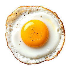 Overhead, isolated photo of a single fried egg, with a golden yolk and crispy whites