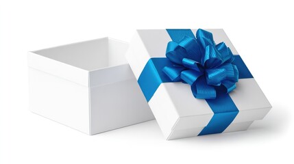 "Elegant White Gift Box with Blue Ribbon &ndash; Perfect for Celebrations & Special Occasions"