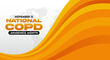 COPD Awareness Month. Observed every year on November. With orange ribbon awareness. Suitable for banner,  poster, social media and background design