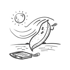 A Banana Using Sunscreen On The Beach Funny Summer Vector Illustration Concept Art  