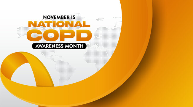 COPD Awareness Month. Observed every year on November. With orange ribbon awareness. Suitable for banner,  poster, social media and background design