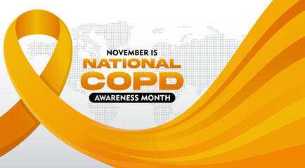 COPD Awareness Month. Observed every year on November. With orange ribbon awareness. Suitable for banner,  poster, social media and background design