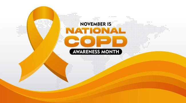 COPD Awareness Month. Observed every year on November. With orange ribbon awareness. Suitable for banner,  poster, social media and background design