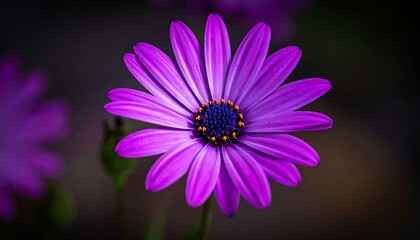 Obraz premium A close-up of a vibrant purple flower with a dark background