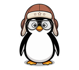 A funny penguin cartoon character illustration on ice for a fun winter Christmas theme