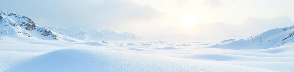 Pristine Snowscape Untouched Winter Wilderness Reflecting Pale Sunlight, Evoking Serenity and Vastness