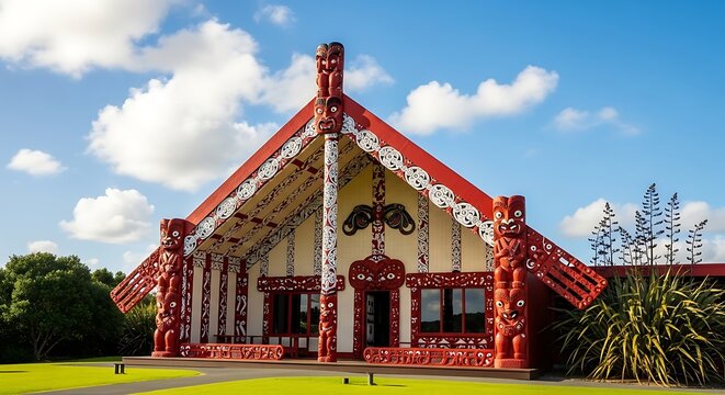 Ornate Maori Meeting House - A Cultural Landmark in New Zealand.