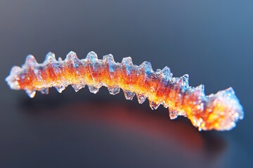 Abstract, crystalline worm-like structure, vibrant colors