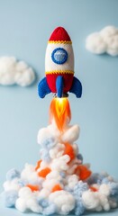 Rocket Launching into the Sky with Clouds and Light.