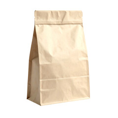 A standing, rectangular, folded paper bag, sealed at the top. Beige, unbranded