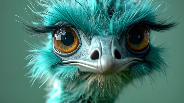 Vibrant Turquoise Emu Puppet with Funny Expressions.