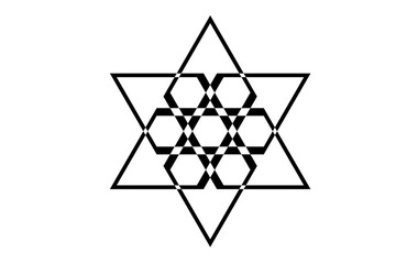 Purple geometric hexagon star pattern, intricate layered mandala design, modern abstract vector artwork for decor, branding, backgrounds, prints, textiles, web, and digital projects