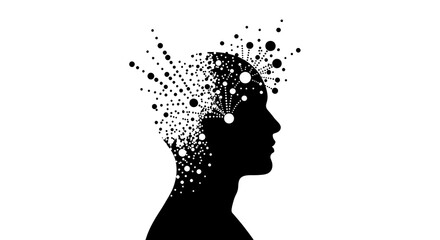 Silhouette of a Thinking Man with Abstract Neural Network.