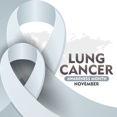 Lung Cancer Awareness Month. With Realistic White Ribbon. observed every year in November. Suitable for banner,  poster, social media and background design