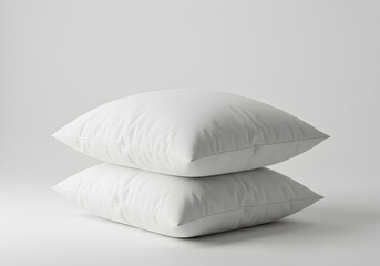 Two fluffy white pillows stacked neatly on a clean white background, ideal for home decor and comfort