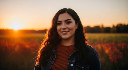Woman Enjoying Sunset in Field - A Moment of Serenity.