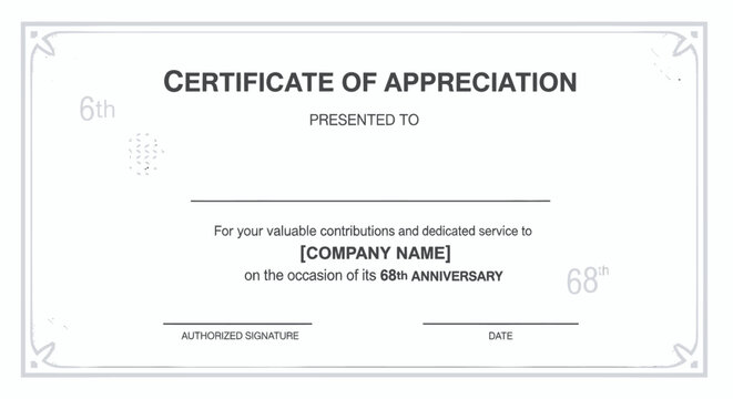 Certificate of Appreciation for Dedicated Service at Company Anniversary Event