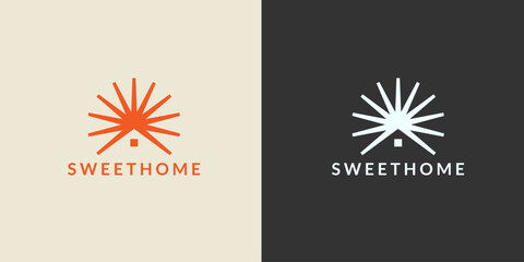 Minimalist Sweet Home logo with sunburst design and text.