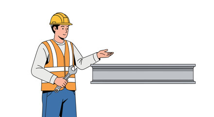 Worker with Wrench at Site, Industry Illustration, Professional Environment, Clear Viewpoint, Technical Concept