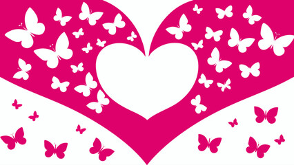 Elegant heart shape filled with white and pink butterflies, perfect for Valentine's Day cards, spring designs, and romantic projects with feminine touch