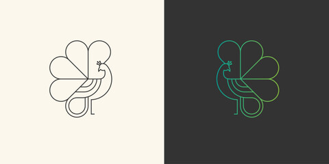 Elegant stylized bird and four-leaf clover line art logo design.