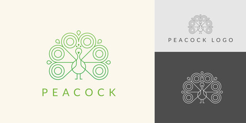 Elegant Line Art Peacock Logo Design.