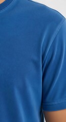 Close-up of a Blue T-Shirt Sleeve and Shoulder.