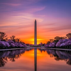 Washington Monument Reflection at Sunrise - A Captivating National Landmark.