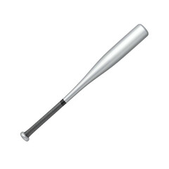 Shiny silver baseball bat, angled against a black background, with a black grip