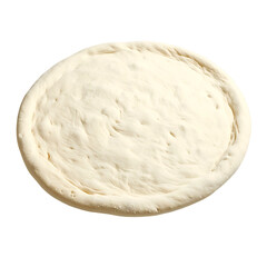 A plain, uncooked pizza crust, round, pale, ready for toppings, against a stark black backdrop