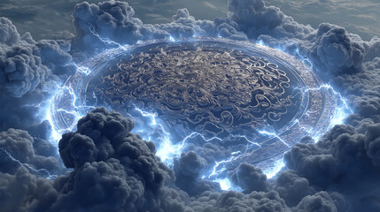 Sui-Tang Dynasties: Three Teachings Fusion - Taoism: Thunder Magic Seal, Vermilion Seal, Dark Clouds (Spirit Faces), Wooden Tokens, Stormy Sky
