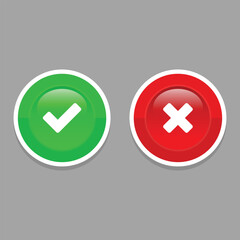 Obraz premium Shiny Round Check Mark and Cross Mark Icon Button Element