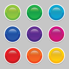 Shiny Colorful Circle Button with White Border and Smooth Texture Illustration