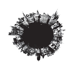 Madrid city, Spain capital, black and white vector