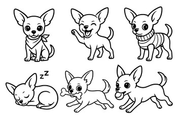 Dog vector outline for coloring, collection of 6 chihuahua (dog)