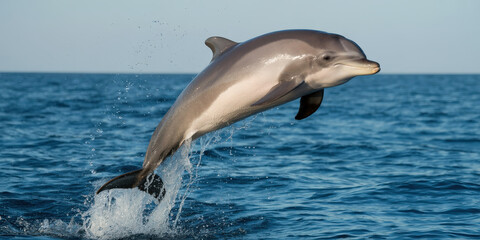 Obraz premium Graceful dolphin leaps from ocean waves capturing joyful aquatic moment