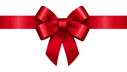Elegant red satin ribbon bow tied on a black background for festive celebrations and gift wrapping