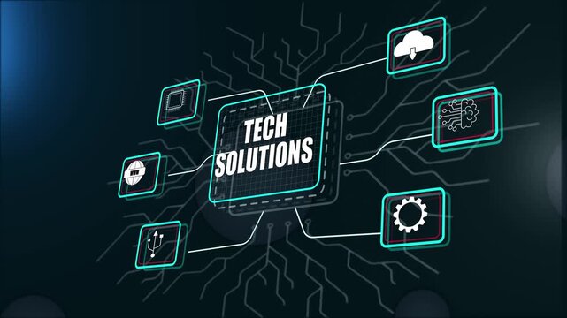 Tech solutions animation showing modern software innovation and digital development for business growth