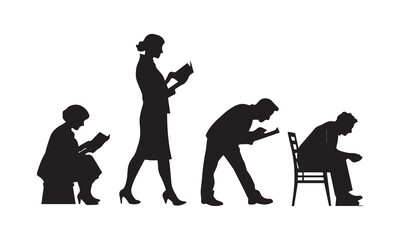 Naklejka premium People Reading Silhouette Icon