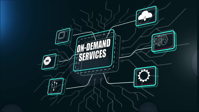 Futuristic embedded services animation illustrating digital integration and smart computing system