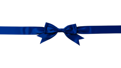 Elegant royal blue satin ribbon tied in a decorative bow centered on a stark black background