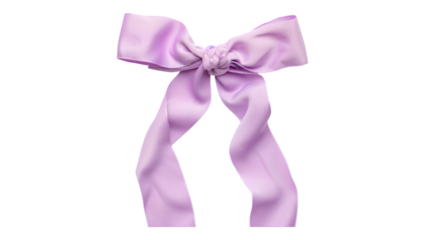 Elegant light purple satin ribbon bow with flowing tails isolated on a deep black background